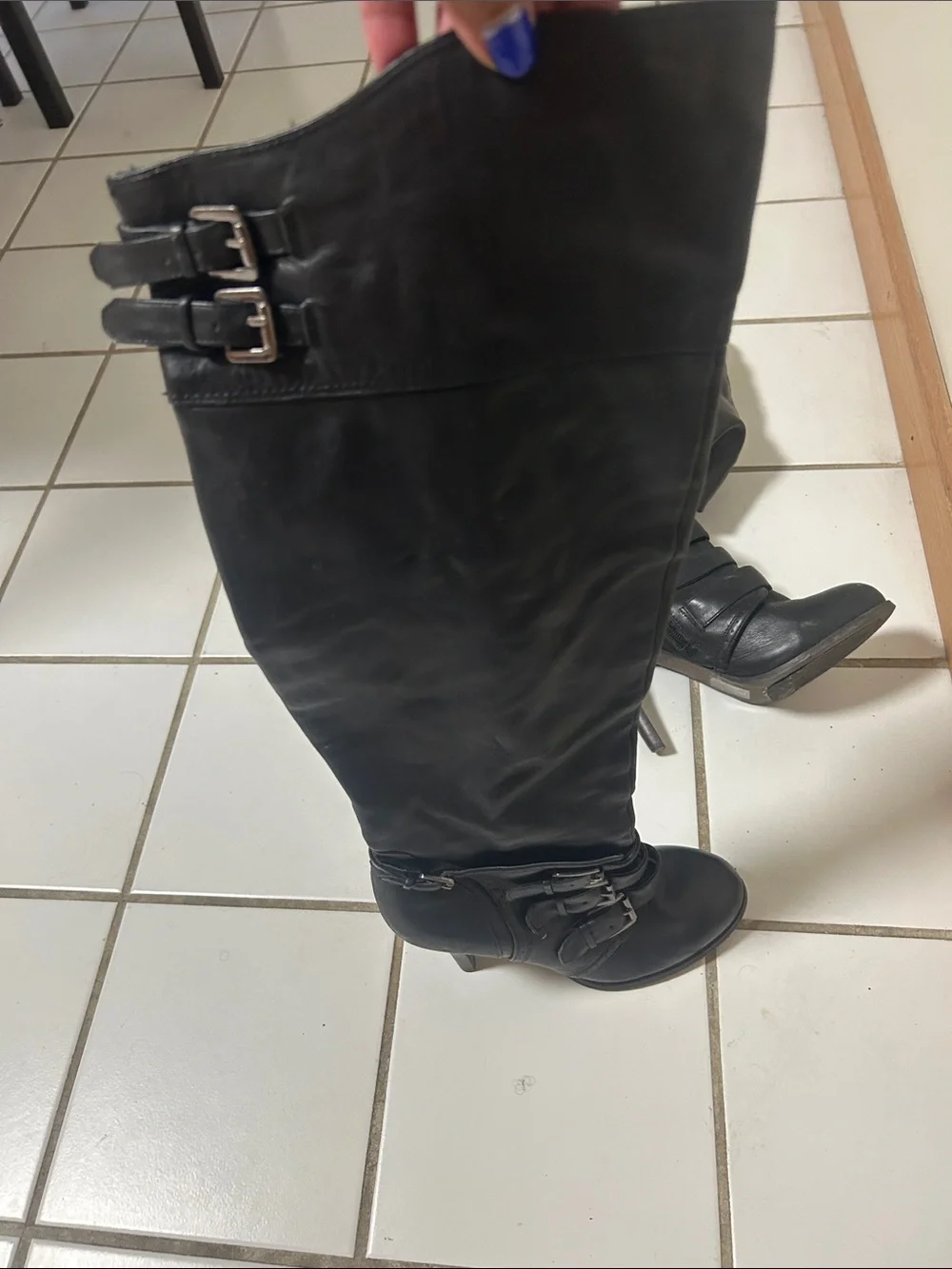 Aldo Black Knee-High Leather Boots